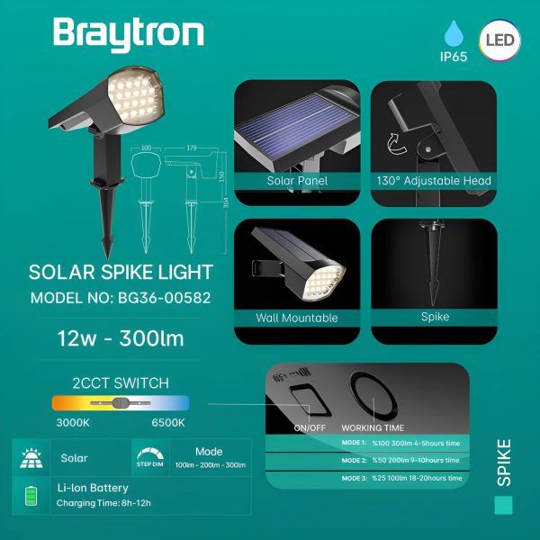 BG36-00582-3 Braytron SPIKE 12W 3000–6500K Solar LED Kazıklı Armatür (BG36-00582)