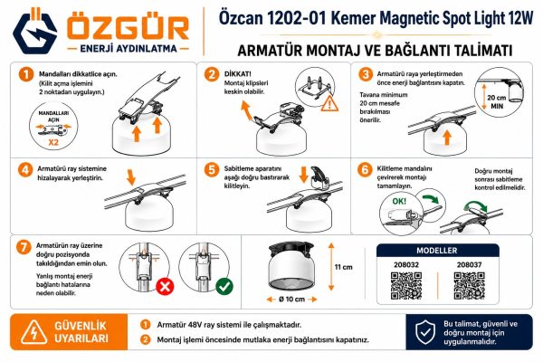 Özcan 1202-01 Kemer Magnetic Spot Light 12W-1 Özcan 1202-01_06 12W 3000K Kırmızı Kemer Magnetic Spot Light Ø100x100mm