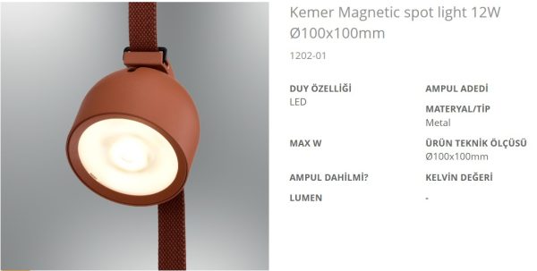 Özcan 1202-01 Kemer Magnetic Spot Light Özcan 1202-01_06 12W 3000K Kırmızı Kemer Magnetic Spot Light Ø100x100mm