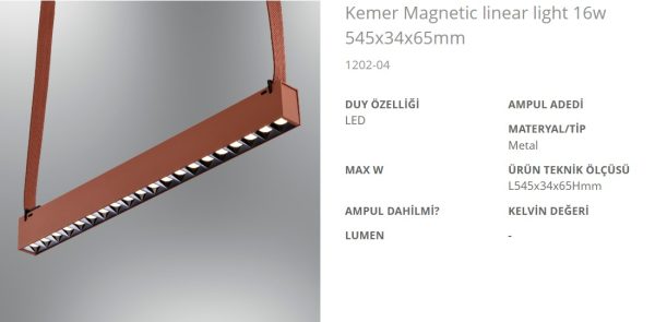 Özcan 1202-04 Kemer Magnetic Linear Light 16W 545x34x65mm Özcan 1202-04_06 16W 3000K Kırmızı Kemer Magnetic Linear Light 545x34x65mm