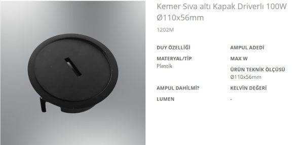 Özcan 1202M Kemer Sıva Altı Kapak Driverlı 100W Ø110x56mm