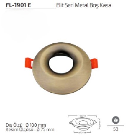 Forlife FL-1901 E Elit Seri Metal Boş Kasa Antik Renk Dekoratif Spot Kasası Forlife Gömme Spot Metal Çerçeve Modern İç Mekan Spot Kasası Dekoratif Metal Spot Armatür Kasası
