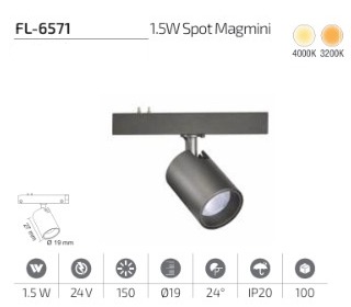 Forlife 1,5W 3200K Ray Spot Magmini Magnet Armatür (FL-6571)