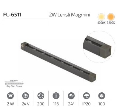 Forlife 2W 3200K Lensli Magmini 116mm Magnet Aydınlatma Armatürü (FL-6511)