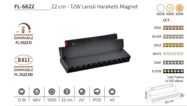 WhatsApp Image 2026-05-09 at 18.44.20 Forlife FL-6622 12W 3200K Lensli Hareketli Magnet LED Armatür (22 cm)