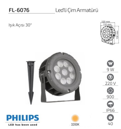 WhatsApp Image 2026-05-12 at 12.30.43 Forlife FL-6076 9W 3200K Philips LED’li Alüminyum Enjeksiyon Gövde Çim Armatürü