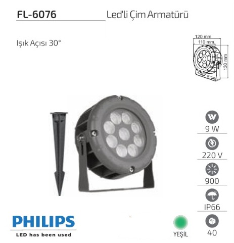 WhatsApp Image 2026-05-12 at 12.35.51 Forlife FL-6076 9W Yeşil Philips LED’li Alüminyum Enjeksiyon Gövde Çim Armatürü