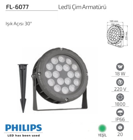WhatsApp Image 2026-05-12 at 12.36.28 Forlife FL-6077 18W Yeşil Philips LED’li Alüminyum Enjeksiyon Gövde Çim Armatürü