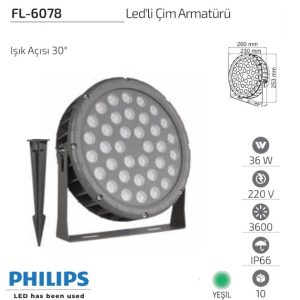 WhatsApp Image 2026-05-12 at 21.47.46 Forlife FL-6078 36W Yeşil Philips LED’li Alüminyum Enjeksiyon Gövde Çim Armatürü