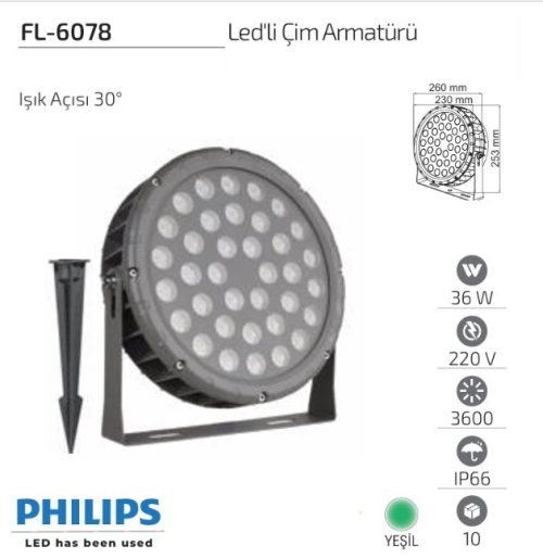 WhatsApp Image 2026-05-12 at 21.47.46 Forlife FL-6078 36W Yeşil Philips LED’li Alüminyum Enjeksiyon Gövde Çim Armatürü