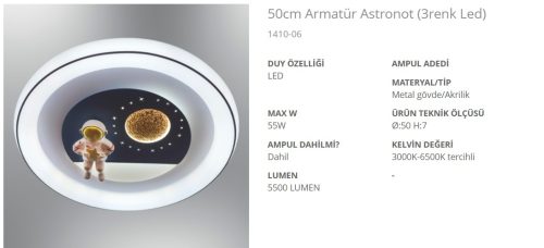 www.ozgurenerjielektrik.com.1410-06 Özcan 1410-06 50cm Astronot LED Armatür (3 Renk)