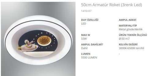 www.ozgurenerjielektrik.com.1410-07 Özcan 1410-07 50cm Roket LED Armatür (3 Renk)