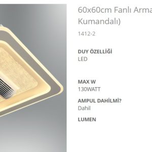 www.ozgurenerjielektrik.com.1412-2 Özcan 1412-2 60x60cm Fanlı LED Armatür (3 Renk Kumandalı)