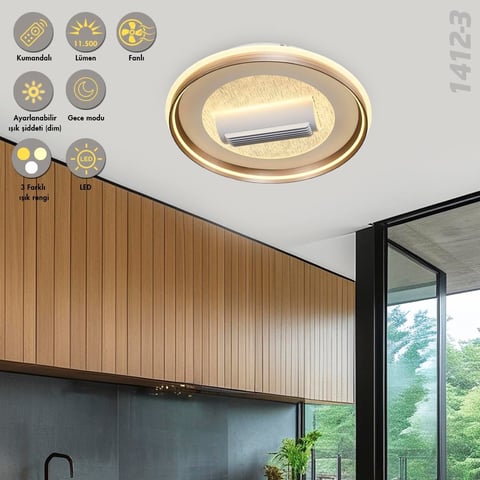 www.ozgurenerjielektrik.com.1412-3 Özcan 1412-3 Storm 60cm Fanlı LED Armatür (Kumandalı)