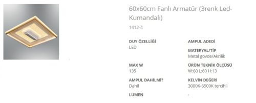 Özcan 1412-4 Storm 60x60cm Fanlı LED Armatür (Kumandalı)