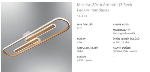 www.ozgurenerjielektrik.com.1434-03 Özcan 1434-03 Massive 80cm LED Armatür (3 Renk Kumandasız)