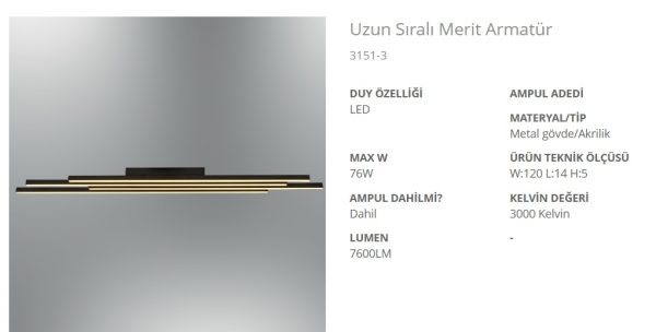 www.ozgurenerjielektrik.com.3151-3 Özcan 3151-3 Uzun Sıralı Merit LED Armatür