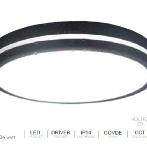 www.ozgurenerjielektrik.com.mol8332 MOLLED 8832 24W 3CCT LED Dış Mekan Tavan Armatürü Siyah Kasa IP54