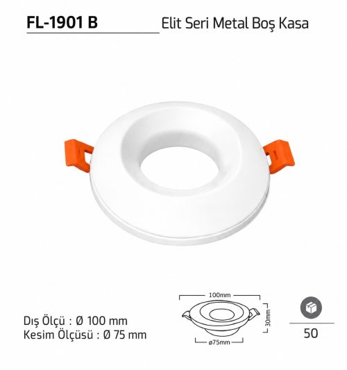 FL-1901 B Elit Seri Metal Boş Kasa Ø100 mm Beyaz Spot Kasa