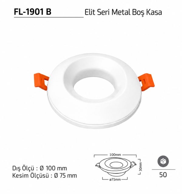 Forlife FL-1901 B beyaz metal sıva altı spot kasa modeli-1 FL-1901 B Elit Seri Metal Boş Kasa Ø100 mm Beyaz Spot Kasa