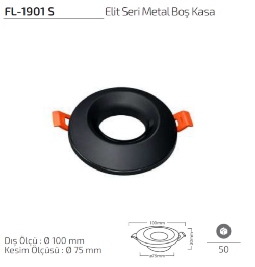 Forlife FL-1901 S Elit Seri Metal Boş Kasa Ø100 mm Siyah Spot Kasa