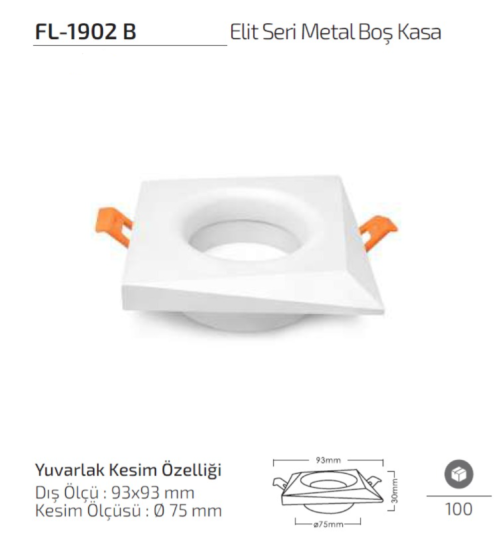 Forlife FL-1902 B Elit Seri Metal Boş Kasa 93x93 mm Beyaz Spot Kasa
