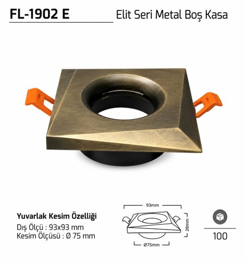 Forlife FL-1902 E Elit Seri Metal Boş Kasa 93x93 mm Eskitme Spot Kasa