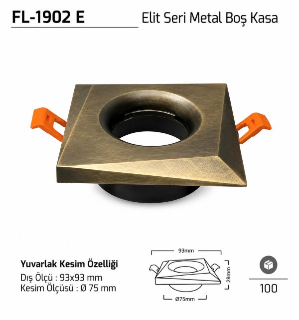 Forlife FL-1902 E Eskitme metal sıva altı spot kasa modeli Forlife FL-1902 E Elit Seri Metal Boş Kasa 93x93 mm Eskitme Spot Kasa