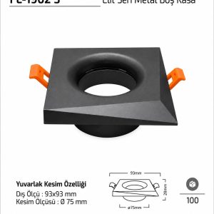 Forlife FL-1902 S Siyah metal sıva altı spot kasa modeli Forlife FL-1902 S Elit Seri Metal Boş Kasa 93x93 mm Siyah Spot Kasa