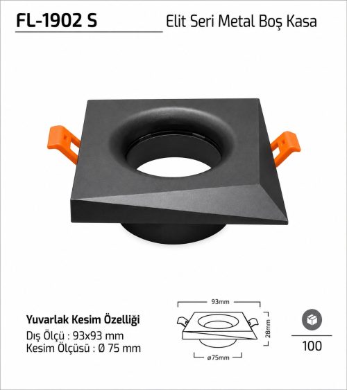 Forlife FL-1902 S Elit Seri Metal Boş Kasa 93x93 mm Siyah Spot Kasa