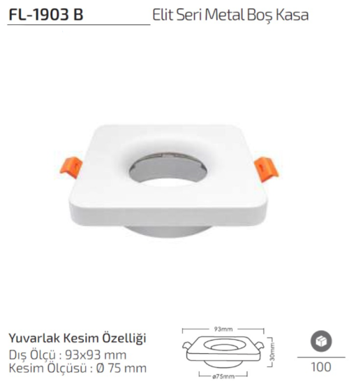 Forlife FL-1903 B Elit Seri Metal Boş Kasa 93x93 mm Beyaz Spot Kasa