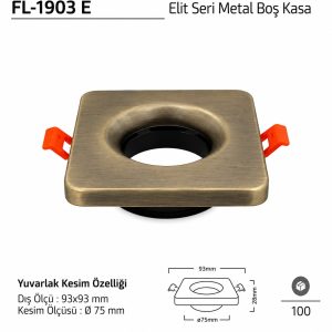 Forlife FL-1903 E Eskitme metal sıva altı spot kasa modeli Forlife FL-1903 E Elit Seri Metal Boş Kasa 93x93 mm Eskitme Spot Kasa