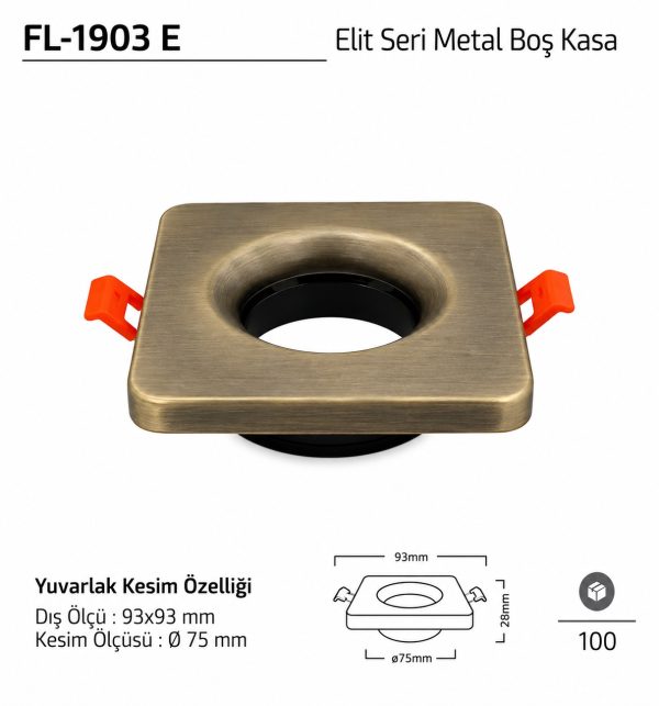 Forlife FL-1903 E Eskitme metal sıva altı spot kasa modeli Forlife FL-1903 E Elit Seri Metal Boş Kasa 93x93 mm Eskitme Spot Kasa