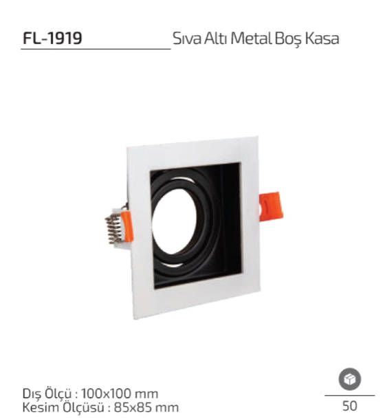 Forlife FL-1919 beyaz siyah sıva altı metal spot kasa modeli Forlife FL-1919 Beyaz & Siyah Sıva Altı Metal Boş Spot Kasa 100x100 mm