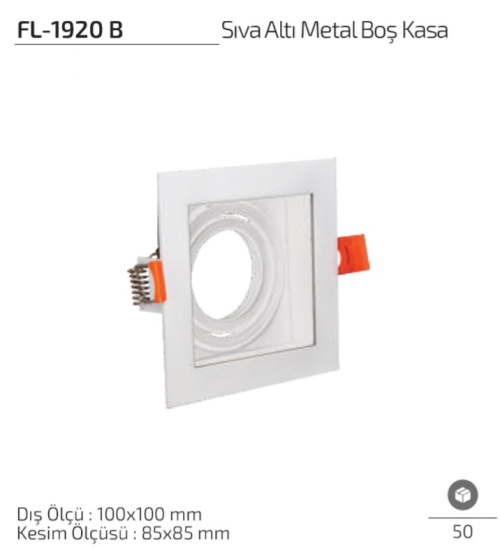 Forlife FL-1920 B Beyaz Sıva Altı Metal Boş Spot Kasa 100x100 mm