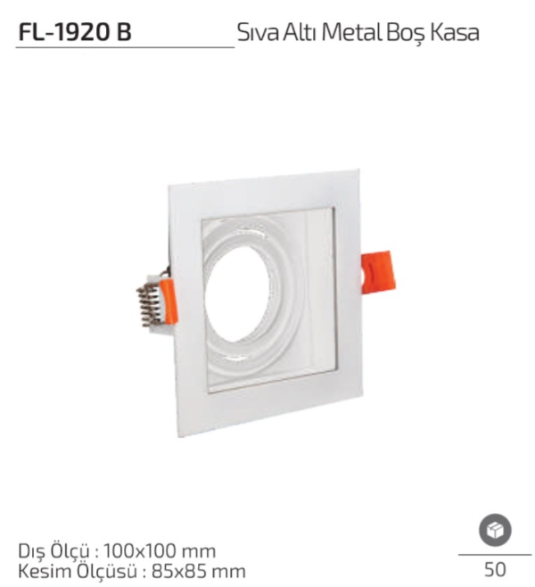 Forlife FL-1920 B beyaz sıva altı metal spot kasa modeli Forlife FL-1920 B Beyaz Sıva Altı Metal Boş Spot Kasa 100x100 mm