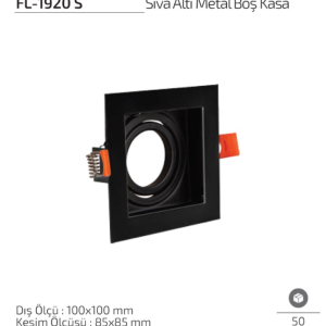 Forlife FL-1920 S siyah sıva altı metal spot kasa modeli Forlife FL-1920 S Siyah Sıva Altı Metal Boş Spot Kasa 100x100 mm