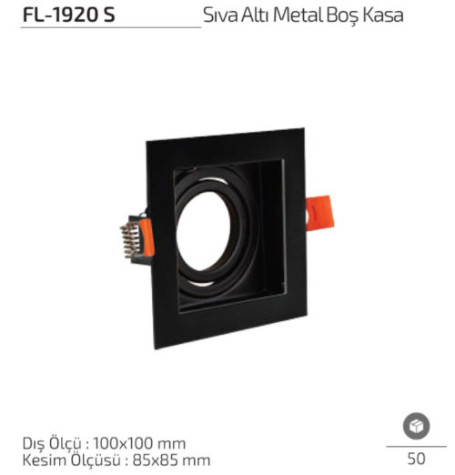 Forlife FL-1920 S Siyah Sıva Altı Metal Boş Spot Kasa 100x100 mm