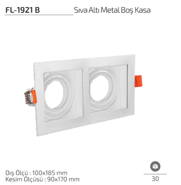 Forlife FL-1921 B beyaz ikili sıva altı metal spot kasa modeli Forlife FL-1921 B Beyaz İkili Sıva Altı Metal Boş Spot Kasa 100x185 mm