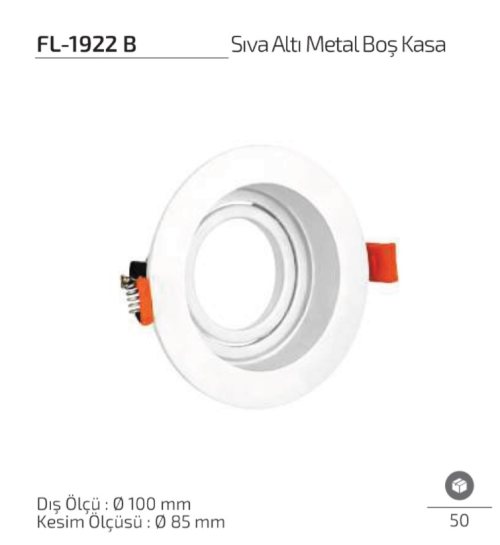 Forlife FL-1922 B Sıva Altı Metal Boş Spot Kasa Ø100 mm Beyaz