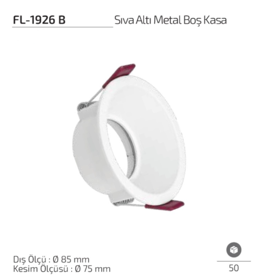 Forlife FL-1926 B Beyaz Sıva Altı Metal Boş Spot Kasa Ø85 mm