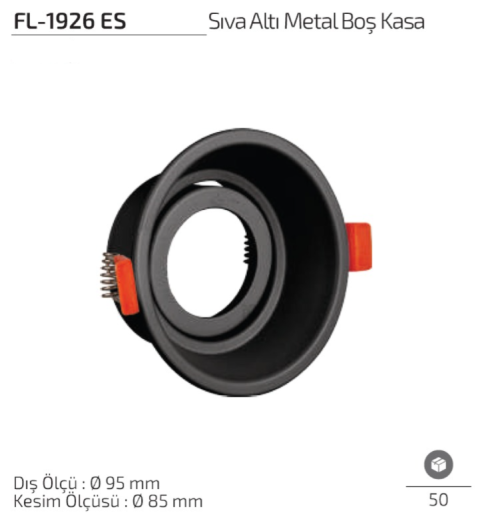 Forlife FL-1926 ES Hareketli Sıva Altı Metal Boş Spot Kasa Ø95 mm Siyah