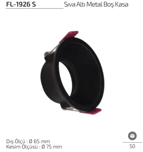 Forlife FL-1926 S Siyah Sıva Altı Metal Boş Spot Kasa Ø85 mm
