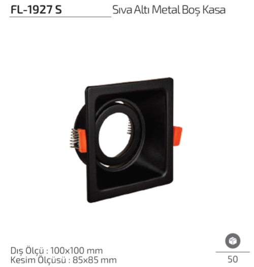 Forlife FL-1927 S Siyah Sıva Altı Metal Boş Spot Kasa 100x100 mm