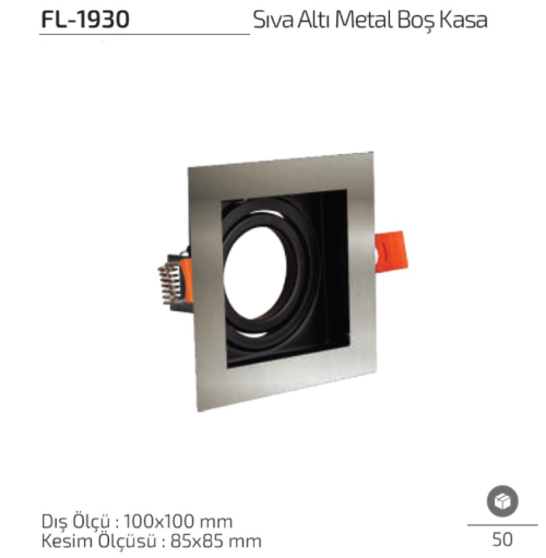 Forlife FL-1930 Saten & Siyah Sıva Altı Metal Boş Spot Kasa 100x100 mm