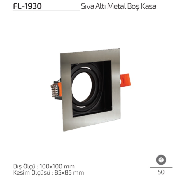 Forlife FL-1930 saten siyah sıva altı metal spot kasa modeli Forlife FL-1930 Saten & Siyah Sıva Altı Metal Boş Spot Kasa 100x100 mm
