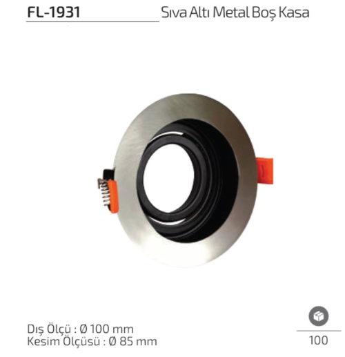 Forlife FL-1931 Saten & Siyah Sıva Altı Metal Boş Spot Kasa Ø100 mm