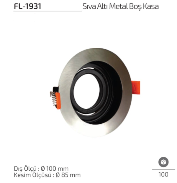 Forlife FL-1931 saten siyah sıva altı metal spot kasa modeli Forlife FL-1931 Saten & Siyah Sıva Altı Metal Boş Spot Kasa Ø100 mm