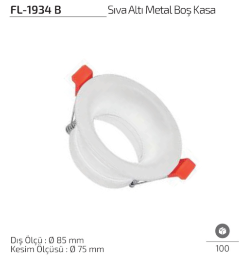 Forlife FL-1934 B Sıva Altı Metal Boş Spot Kasa Ø85 mm Beyaz