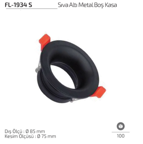 Forlife FL-1934 S Sıva Altı Metal Boş Spot Kasa Ø85 mm Siyah